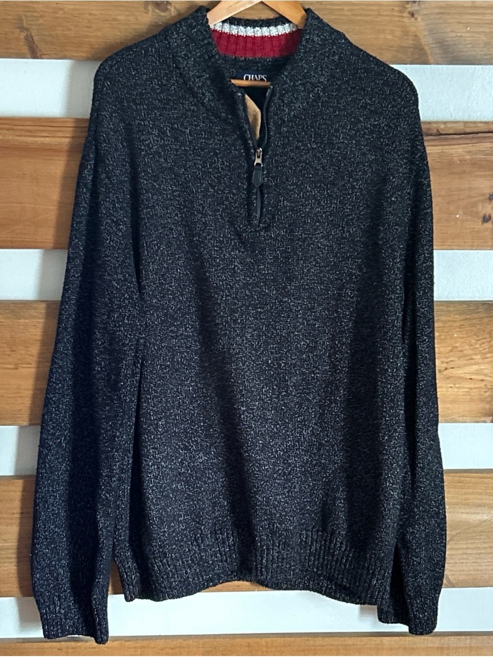 Chaps Men's Charcoal Heather Twist 1/4 Zip Mock Neck Pullover Sweater Size 2XL